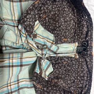 O'Neill Women's Plaid Jean Shorts in Blue and Brown